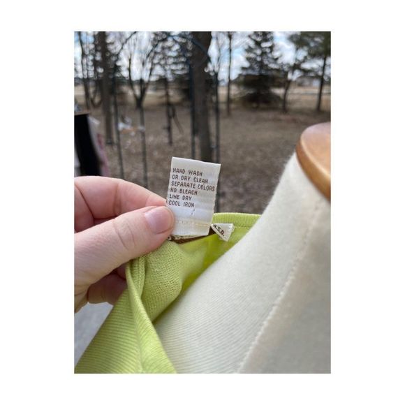 Vintage Y2K Chartreuse Sleeveless Knit Top Surplice V-Neck Fitted Poppy by N.S.D - Picture 6 of 7